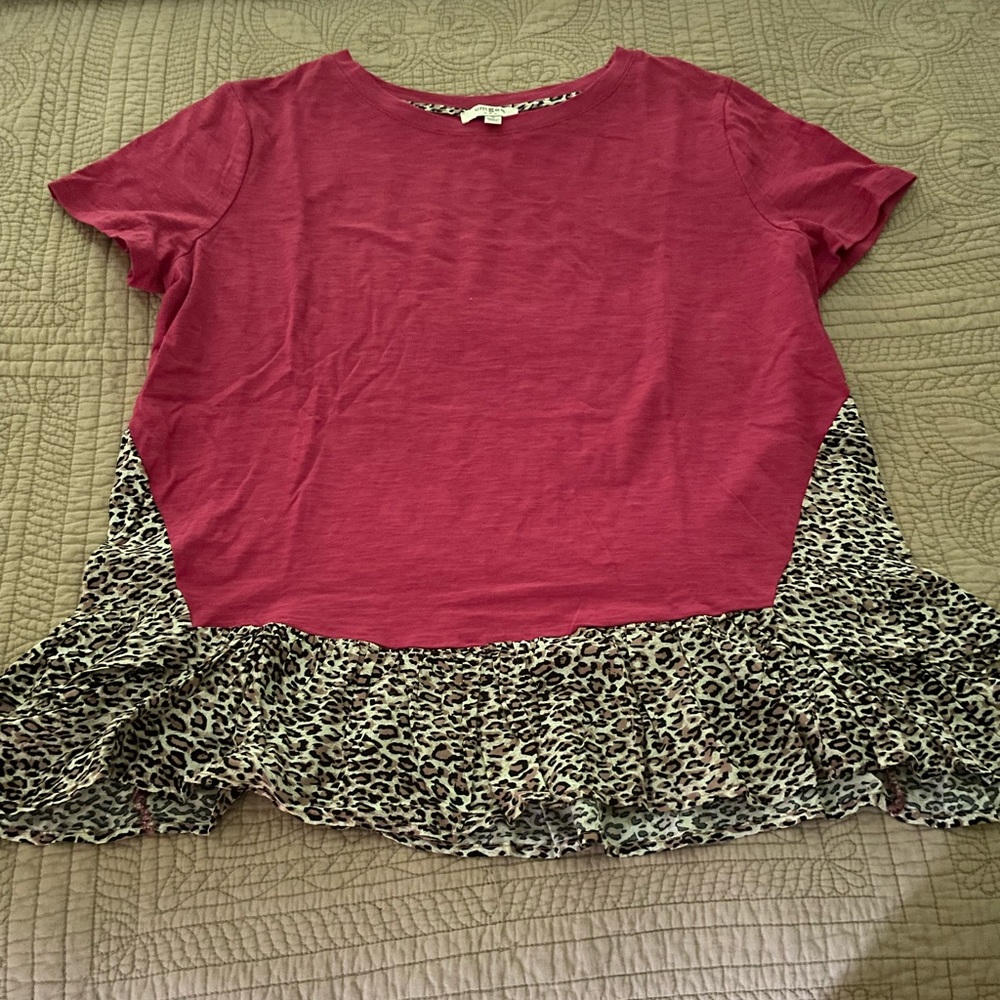 umgee tunic with animal print ruffle - small